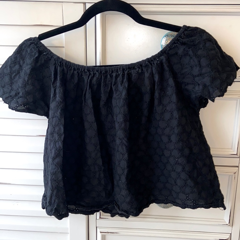 ZARA OFF THE SHOULDER EYELET TOP